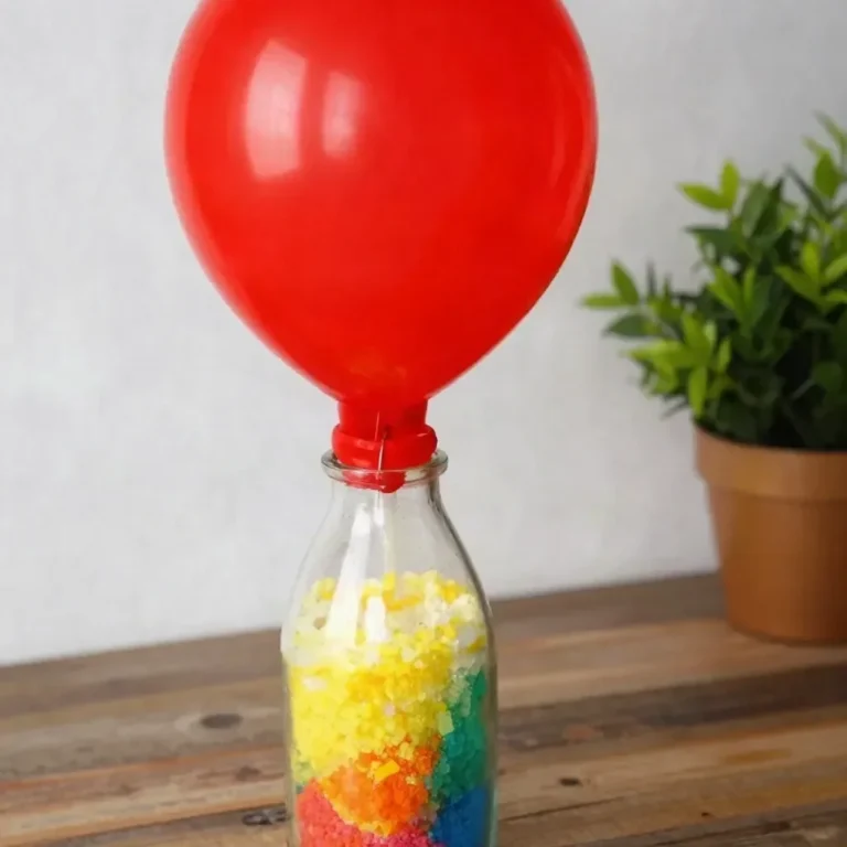 A vibrant self-inflating balloon in a colorful rainbow experiment.