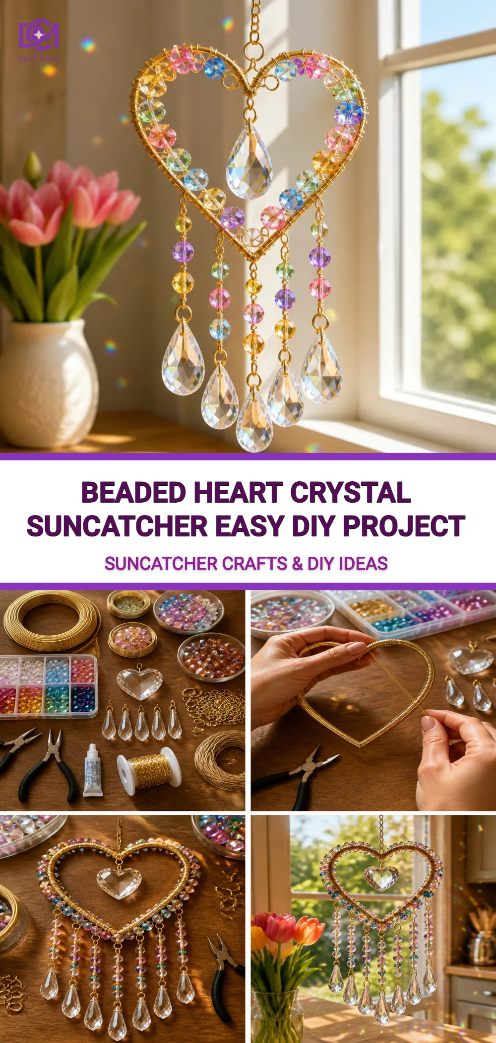 Beaded Heart Crystal Suncatcher Easy DIY Project