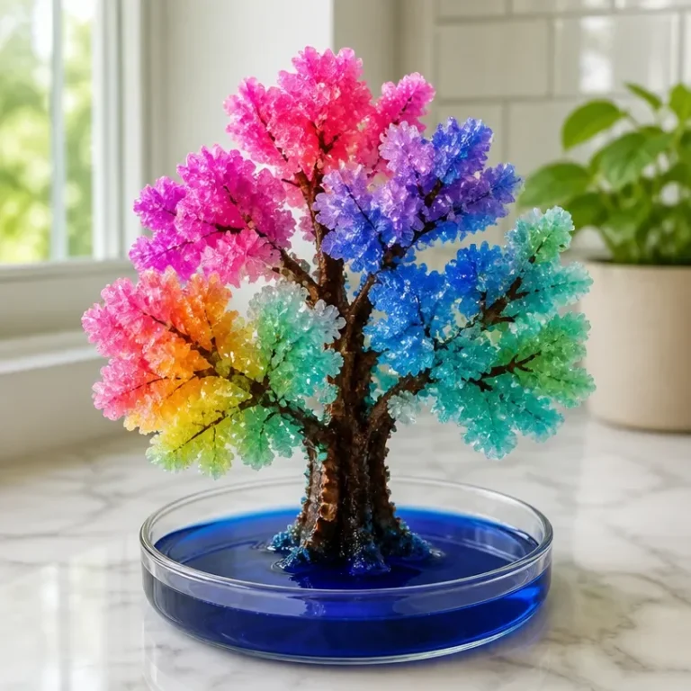 Borax rainbow crystal bloom tree featured as garden decor