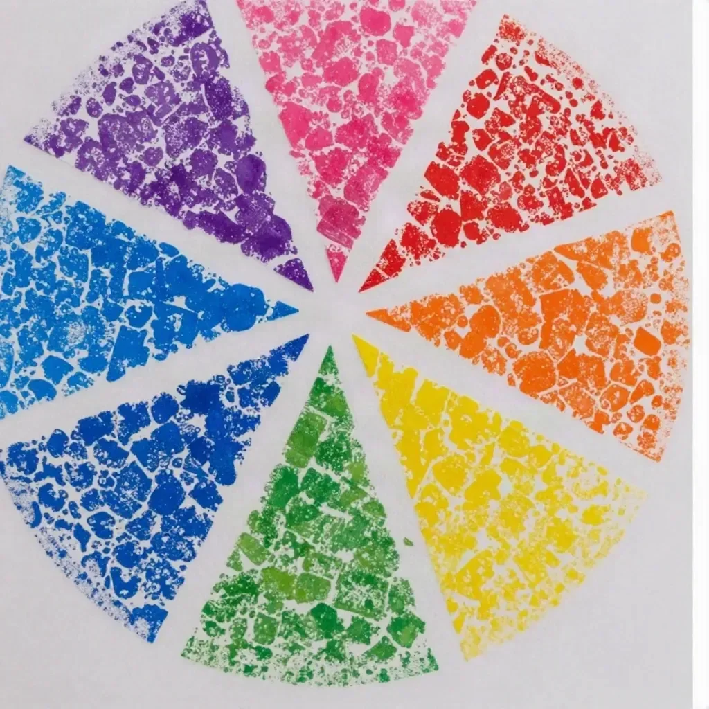 Colorful bubble-wrap pinwheel painting art project for kids