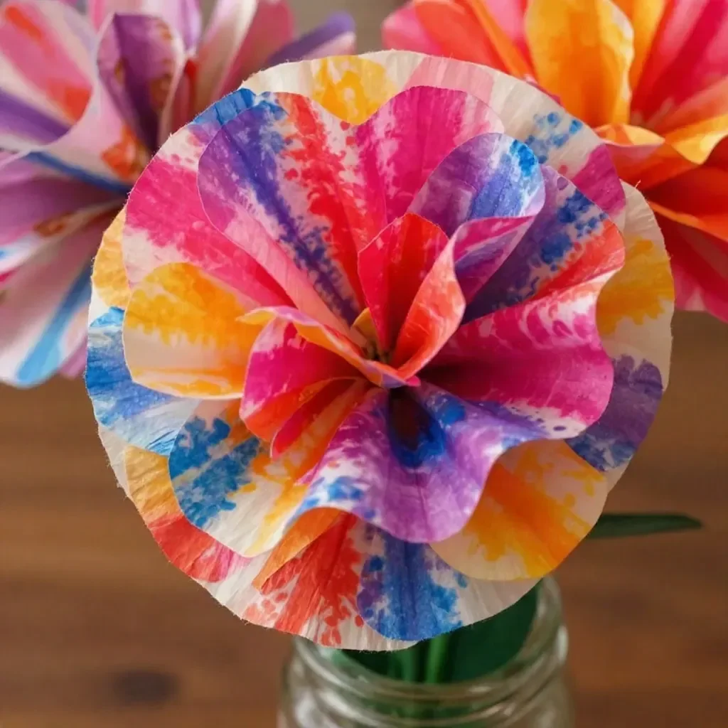 DIY coffee filter tie-dye flowers in vibrant colors