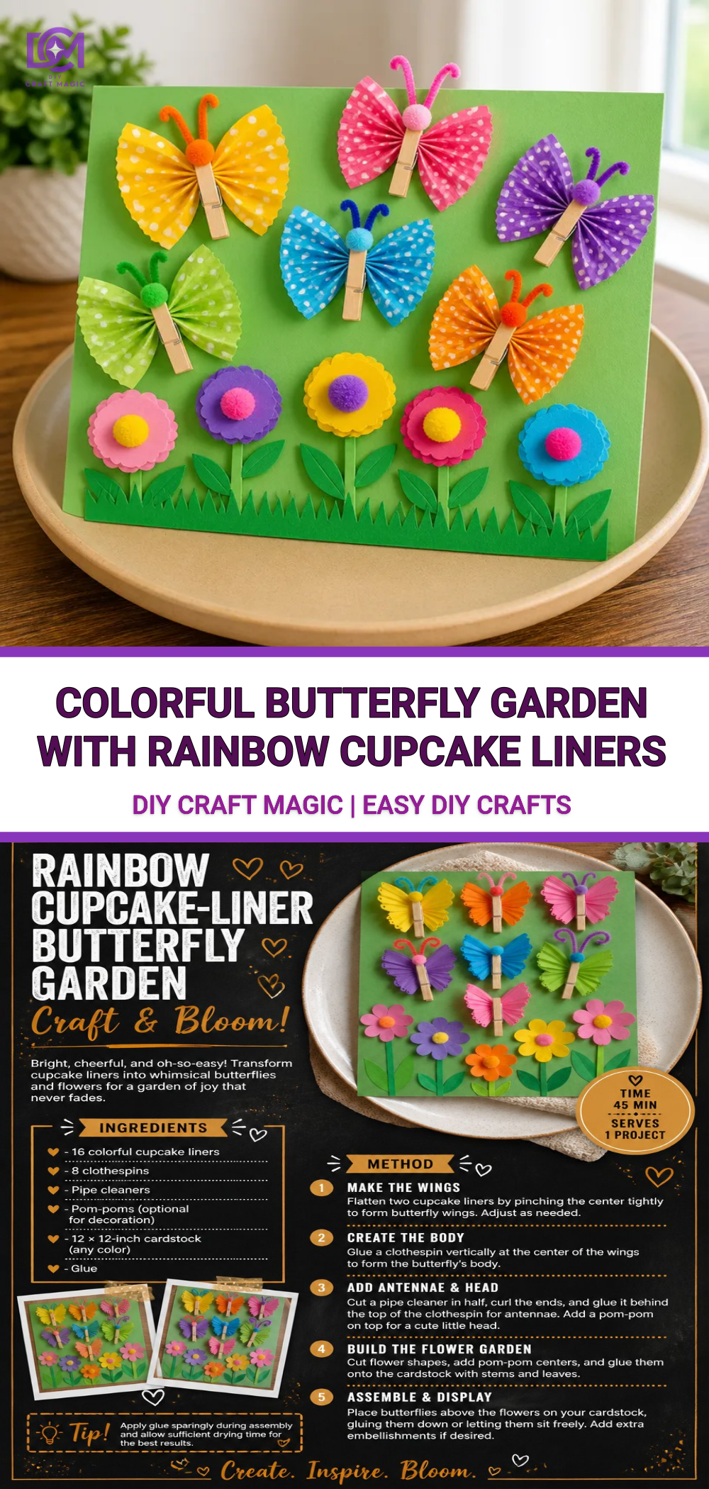 Colorful Butterfly Garden With Rainbow Cupcake Liners