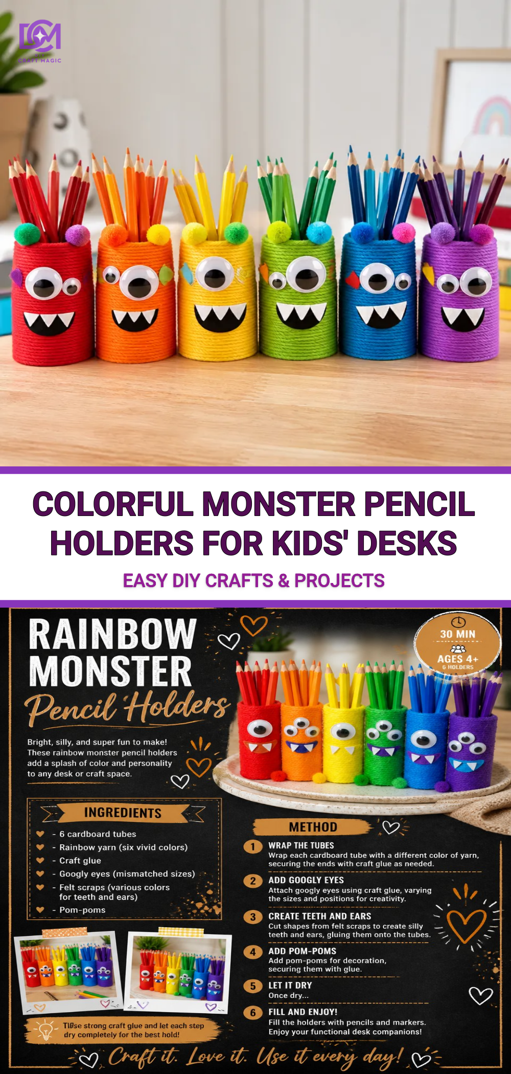 Colorful Monster Pencil Holders for Kids' Desks