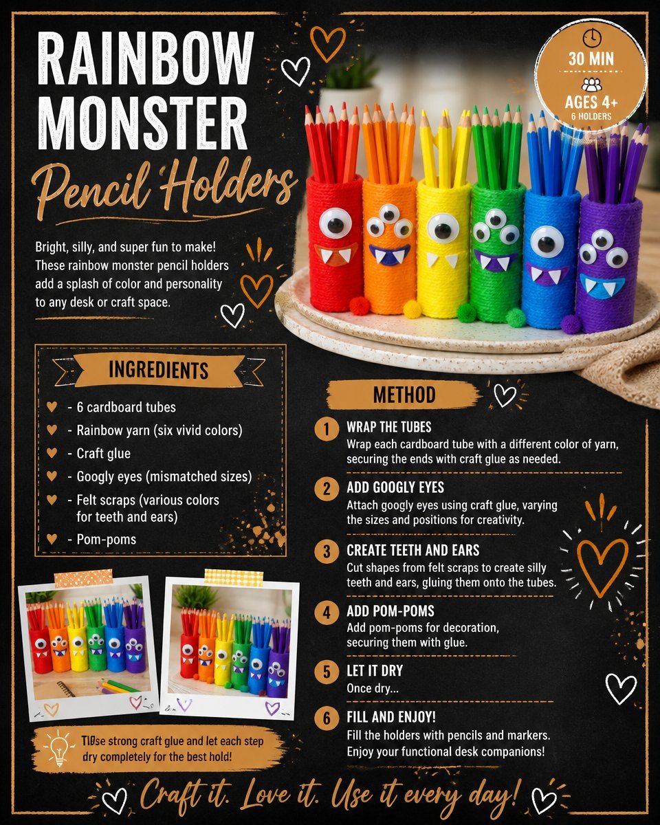 Colorful Monster Pencil Holders for Kids' Desks