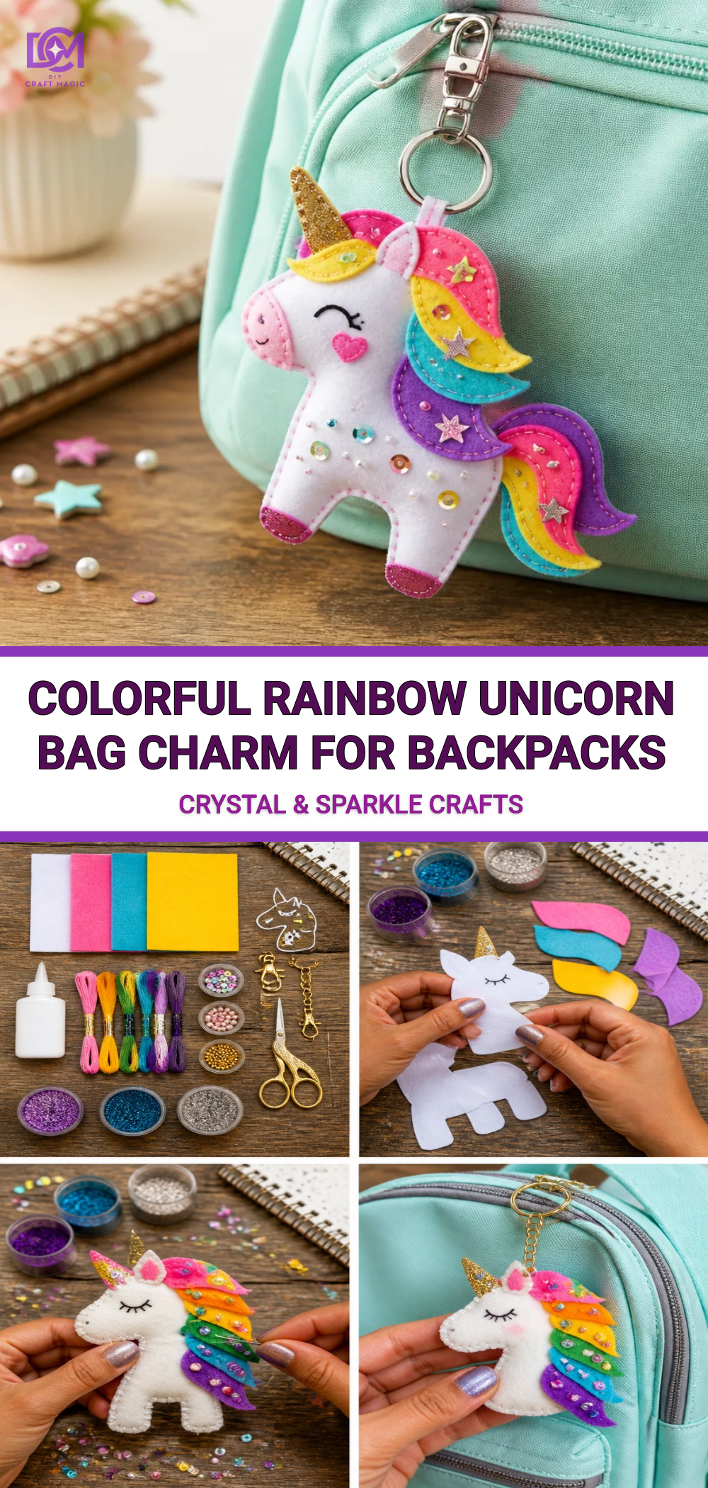 Colorful Rainbow Unicorn Bag Charm for Backpacks