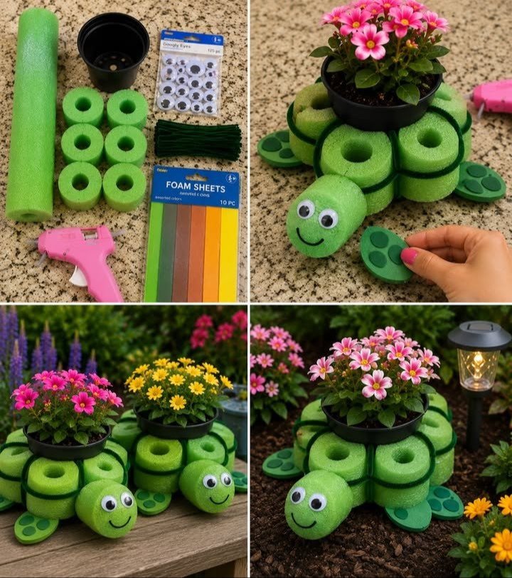 Create a Charming Pool Noodle Turtle Planter