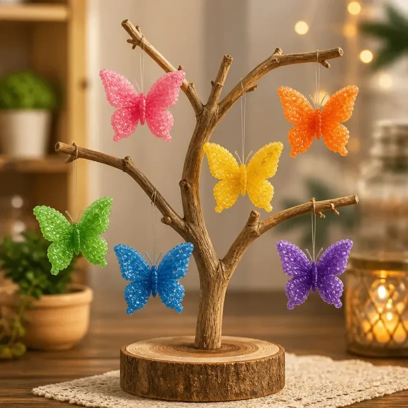 Crystal-accented rainbow butterfly tree decor for home decoration