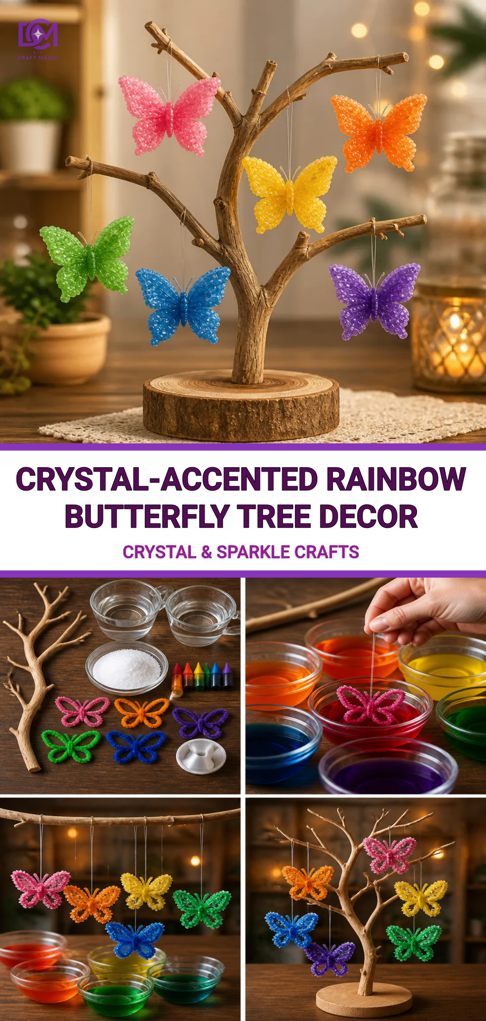 Crystal-Accented Rainbow Butterfly Tree Decor