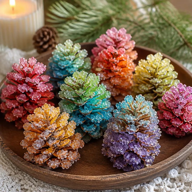 Crystal Pinecones Resembling Frozen Rainbows