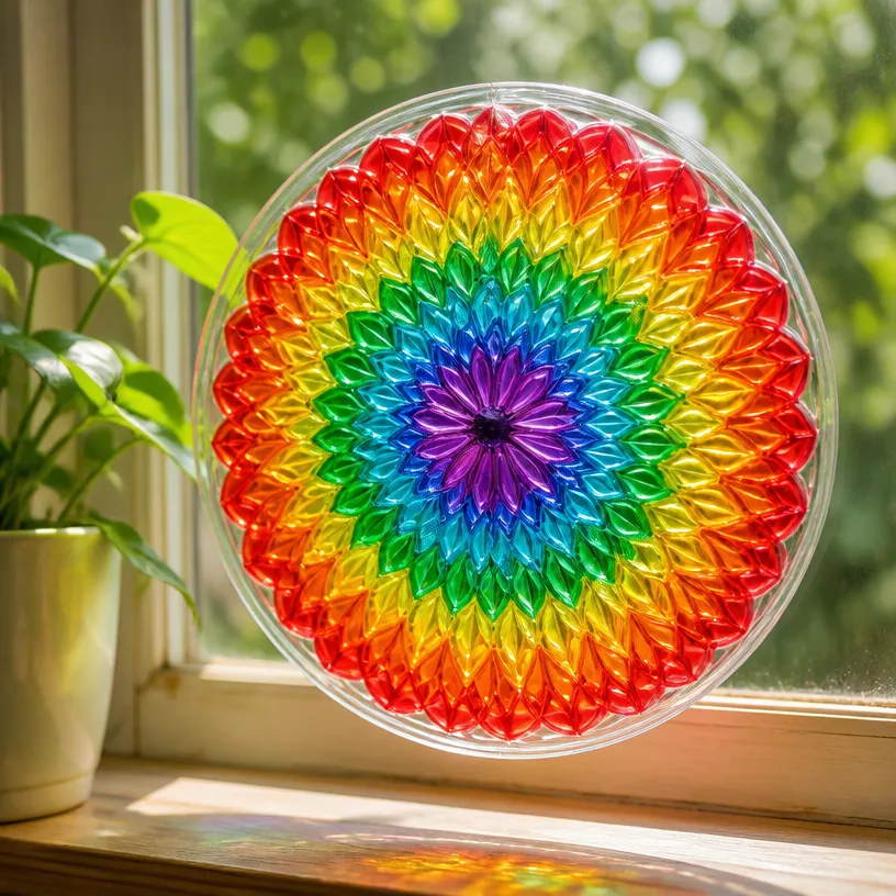 Colorful Rainbow Mandala Window Decor