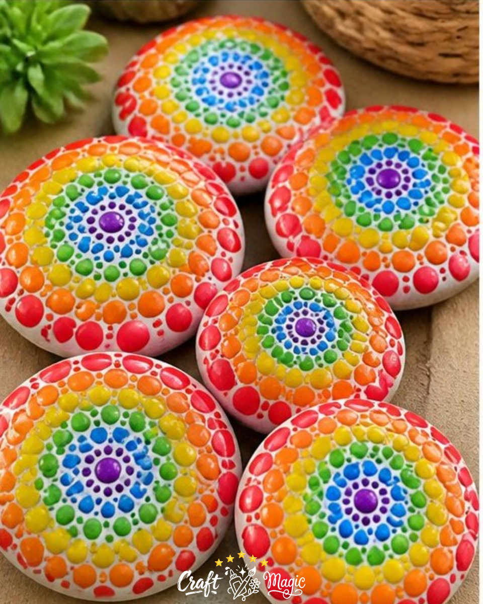DIY Rainbow Mandala Stones for Colorful Home Decor
