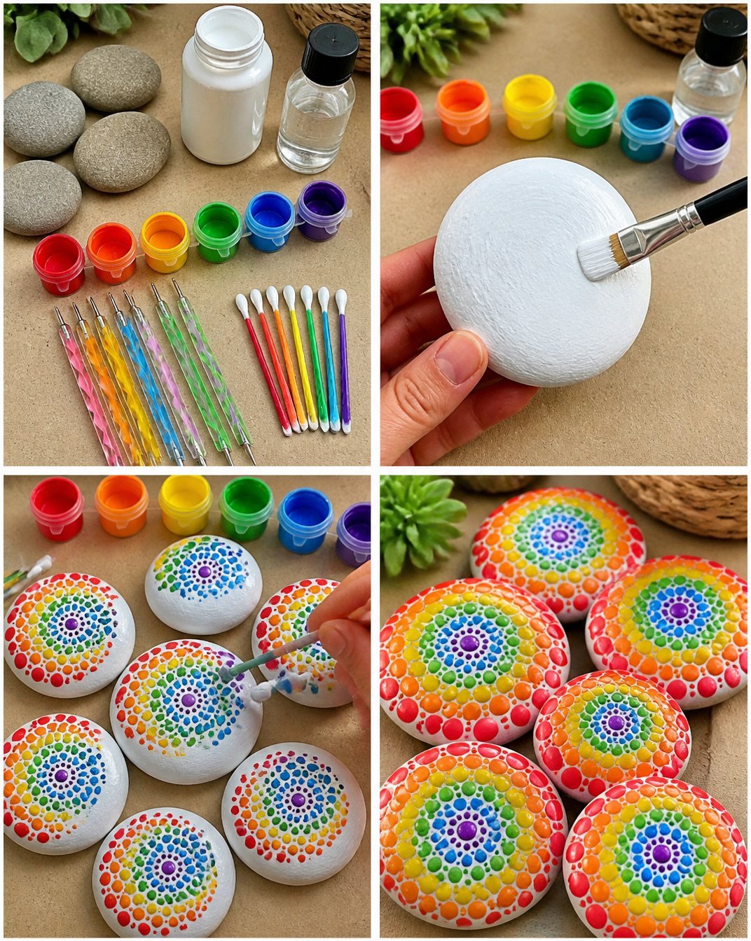 Rainbow Mandala Stones