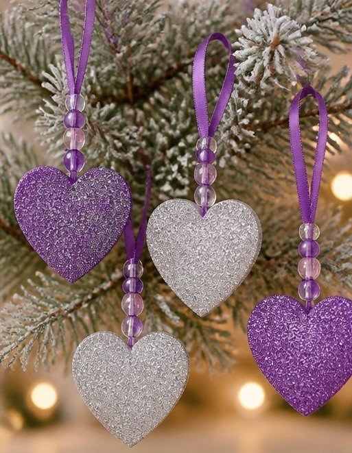 DIY Sparkly Heart Ornaments For Christmas Decor