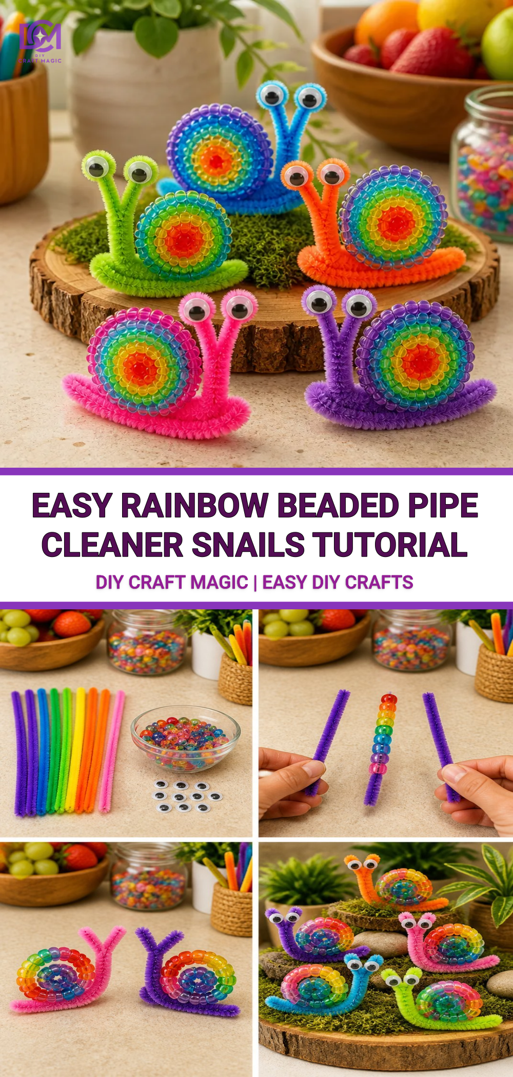 Easy Rainbow Beaded Pipe Cleaner Snails Tutorial