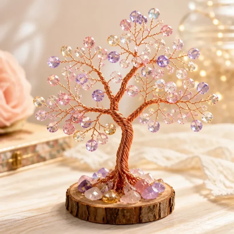 Handcrafted Fairy Crystal Tree adorned with various colorful crystals.