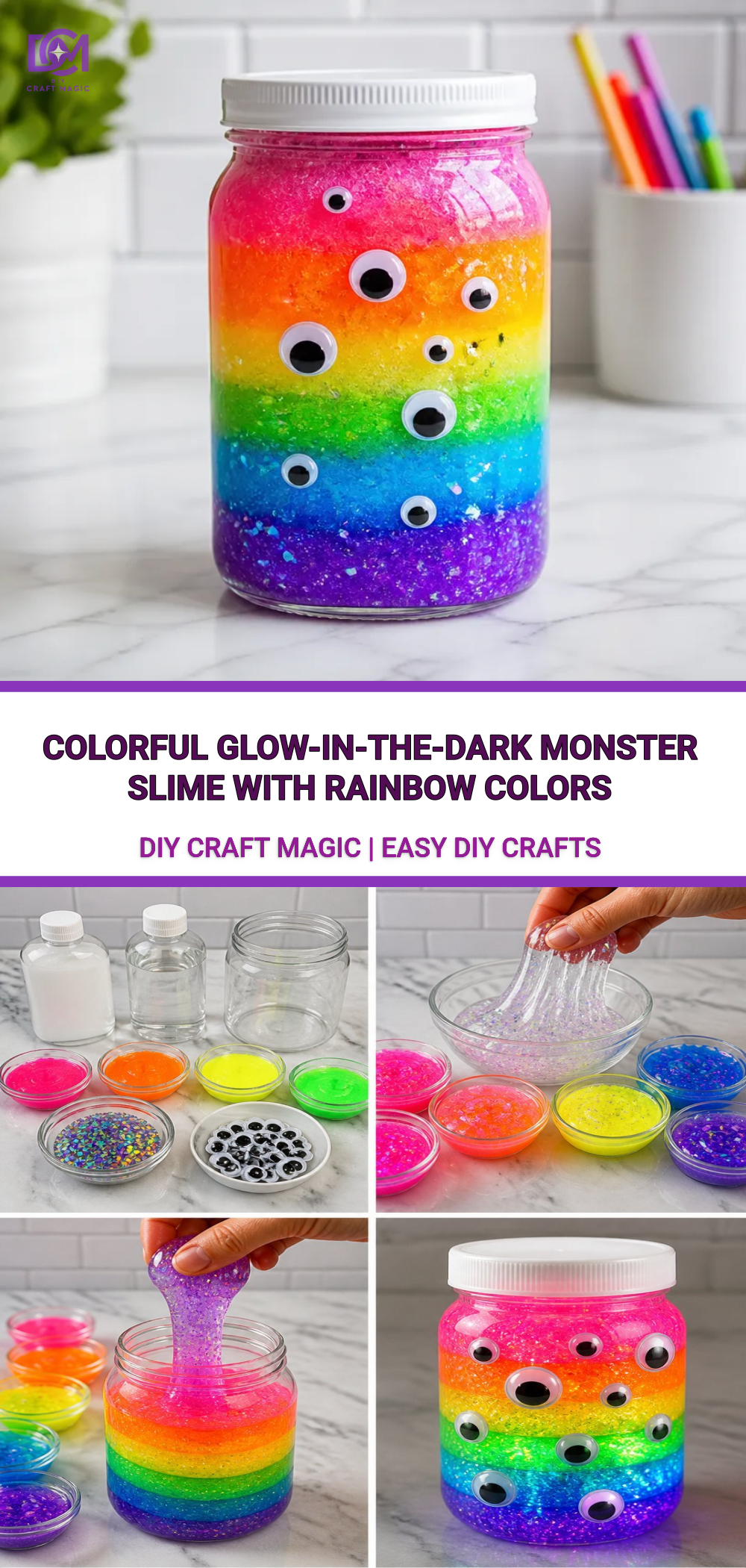 Colorful Glow-In-The-Dark Monster Slime With Rainbow Colors