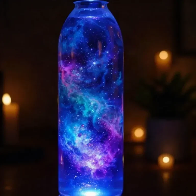 Glow-in-the-Dark Nebula Bottle illuminating a room with celestial colors