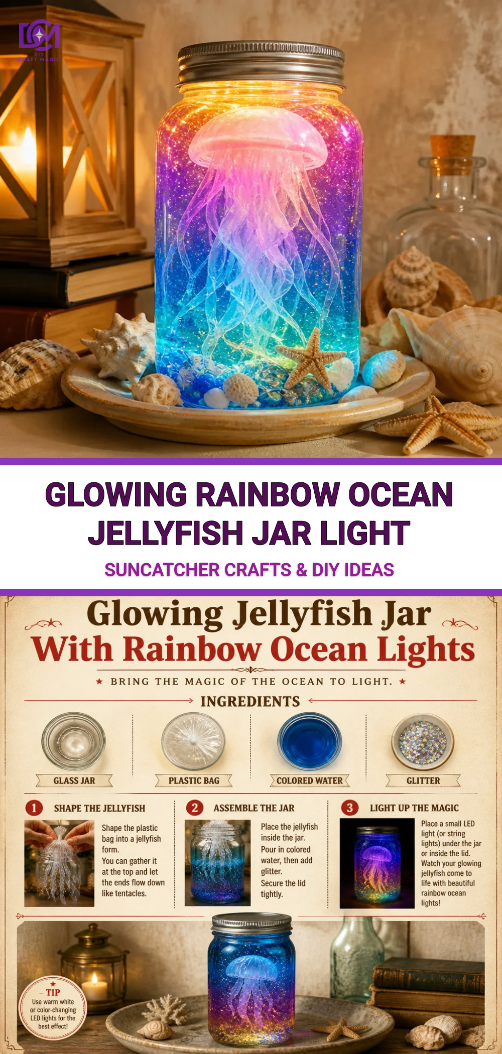 Glowing Rainbow Ocean Jellyfish Jar Light