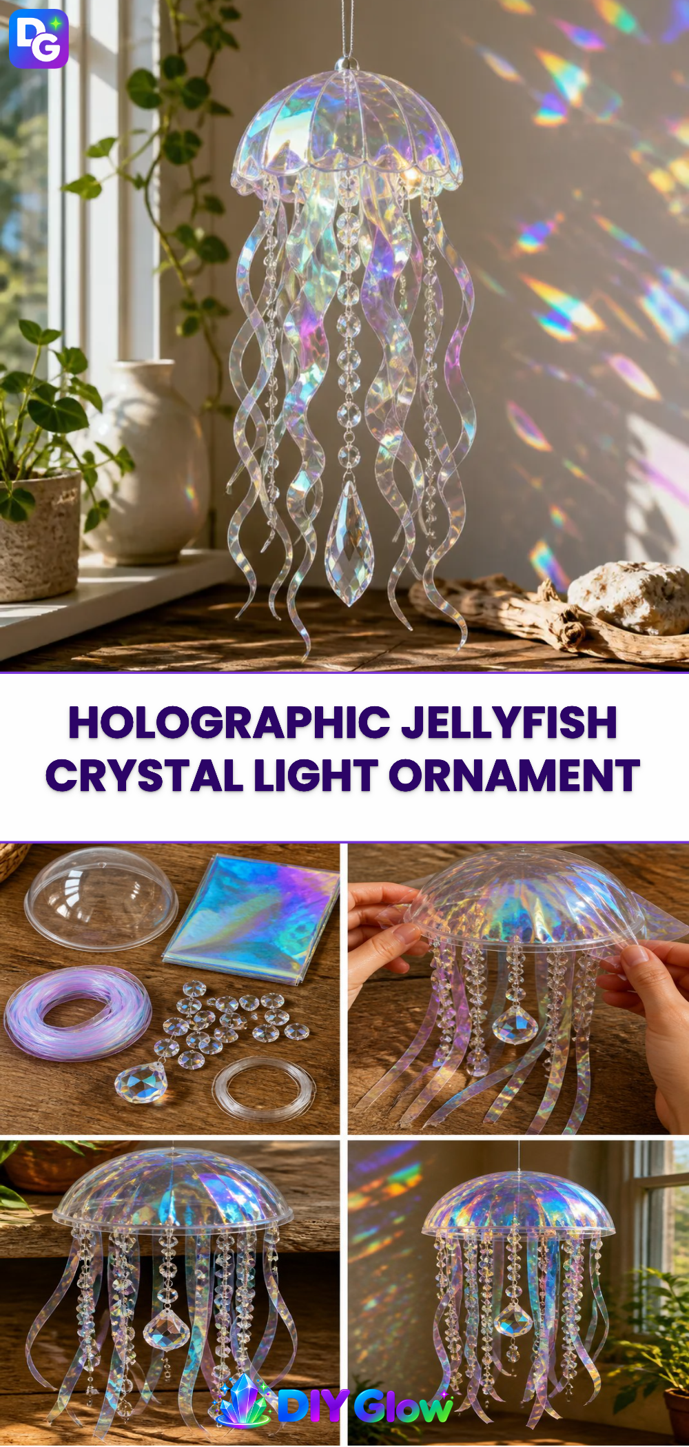 Holographic Jellyfish Crystal Light Ornament