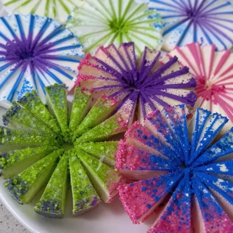 DIY wall art featuring colorful firework prints made with kitchen sponges.
