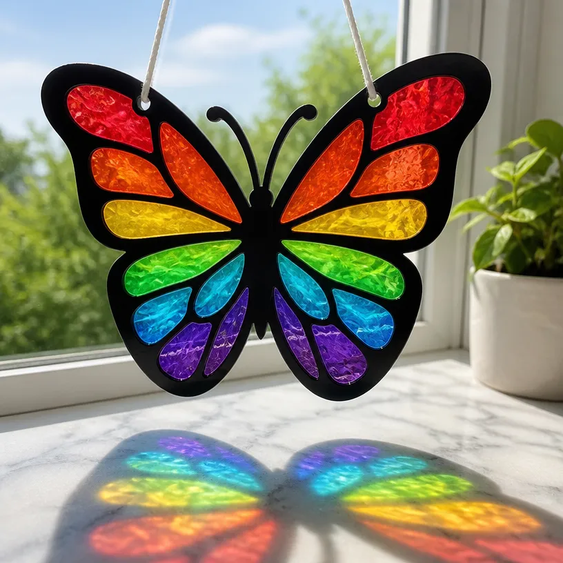 DIY Layered Rainbow Butterfly Suncatcher