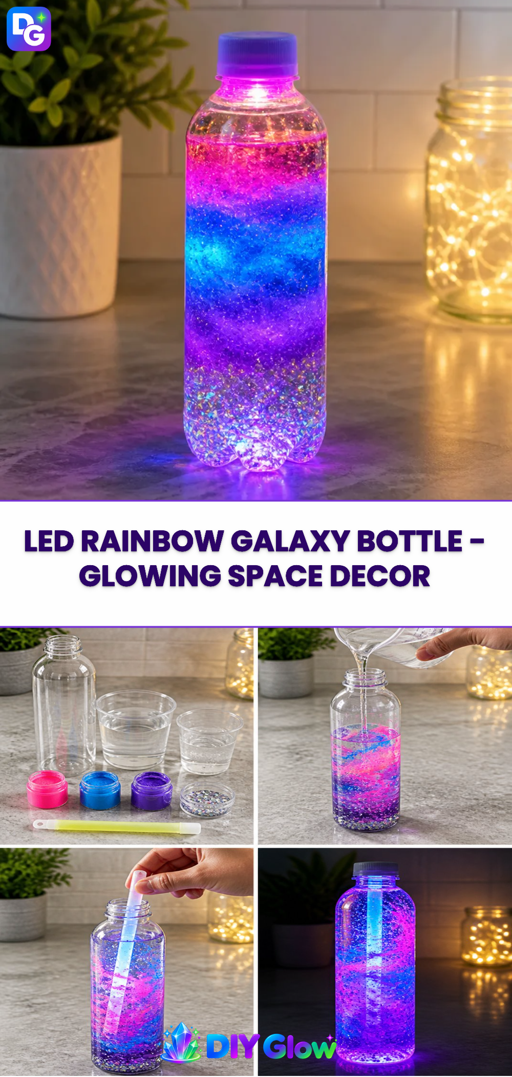 LED Rainbow Galaxy Bottle - Glowing Space Decor