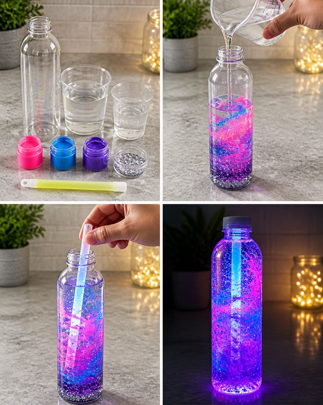 LED Rainbow Galaxy Bottle - Glowing Space Decor