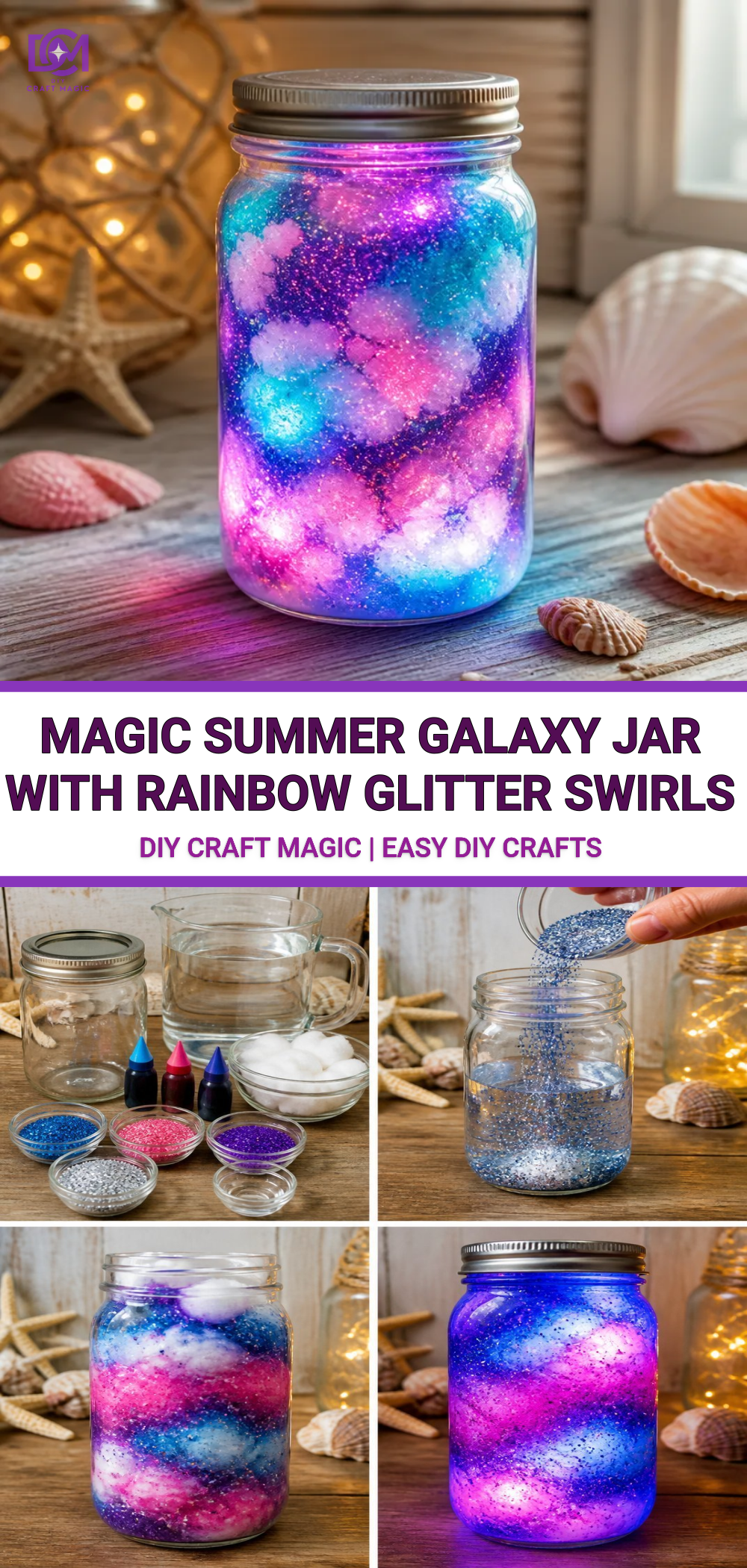 Magic Summer Galaxy Jar With Rainbow Glitter Swirls