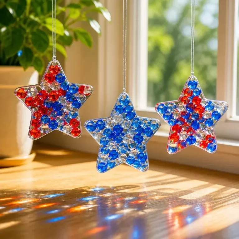 Colorful melted beads transformed into beautiful suncatchers for home decor.