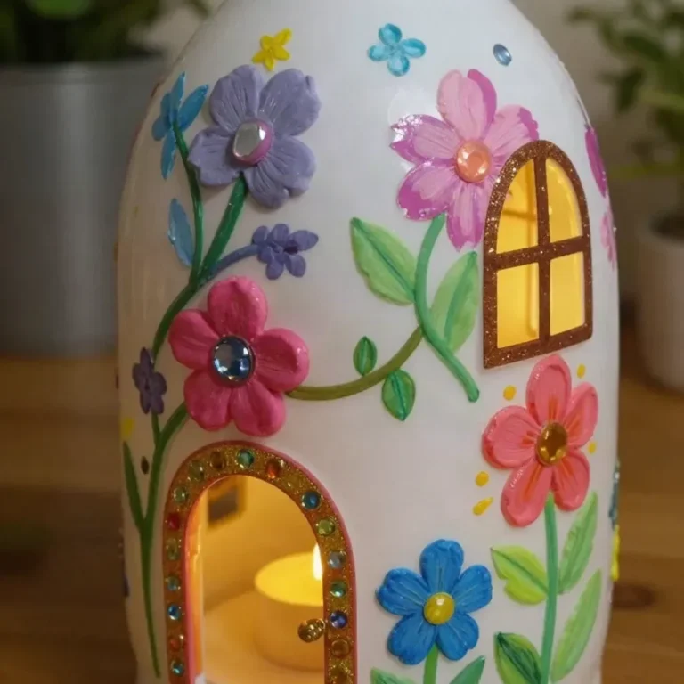 Milk Jug Fairy Lanterns illuminating a garden area at night