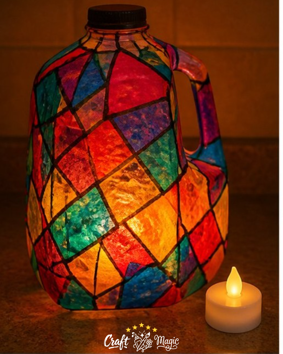 Milk Jug Stained-Glass Lanterns Easy Recycled Outdoor Lights