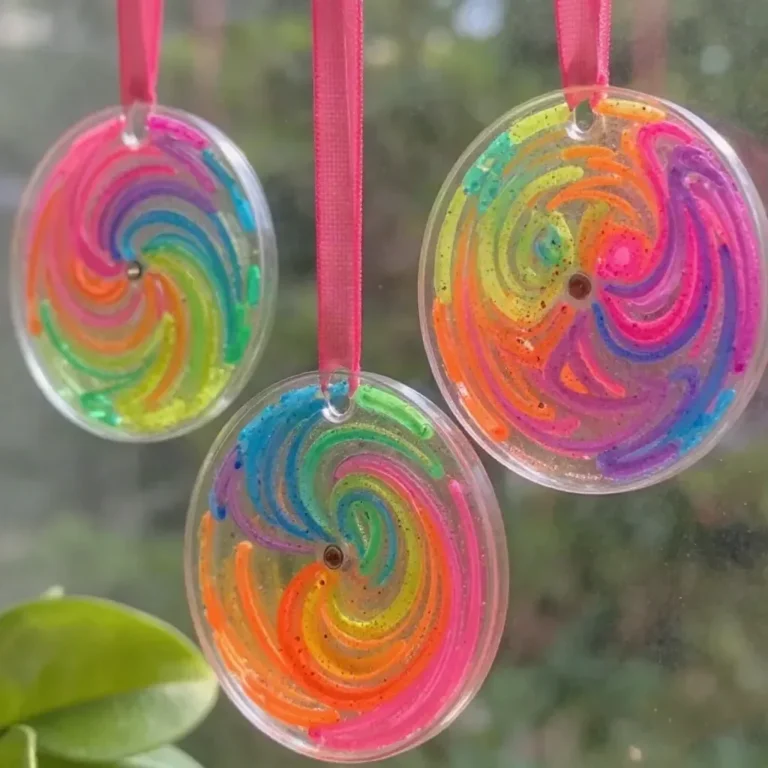 Colorful neon spiral glue suncatchers for decorative window decor