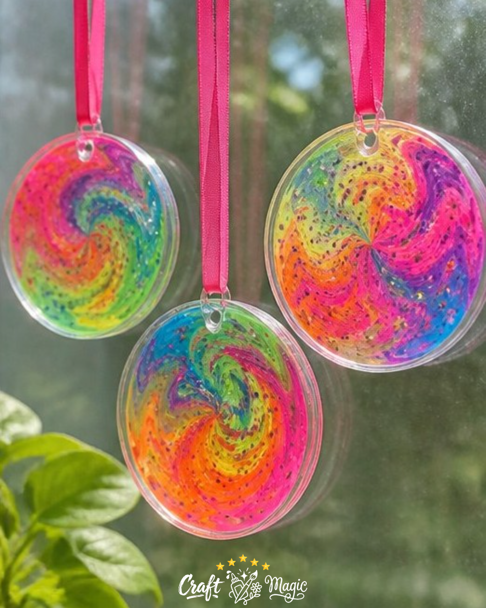 Neon Spiral Glue Suncatchers for Rainbow Window Decor