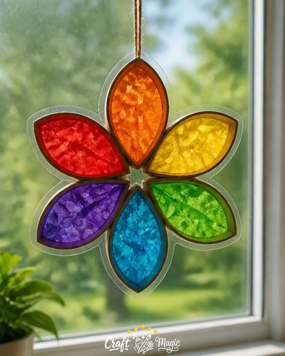 Paper Roll Rainbow Window Flower DIY Project