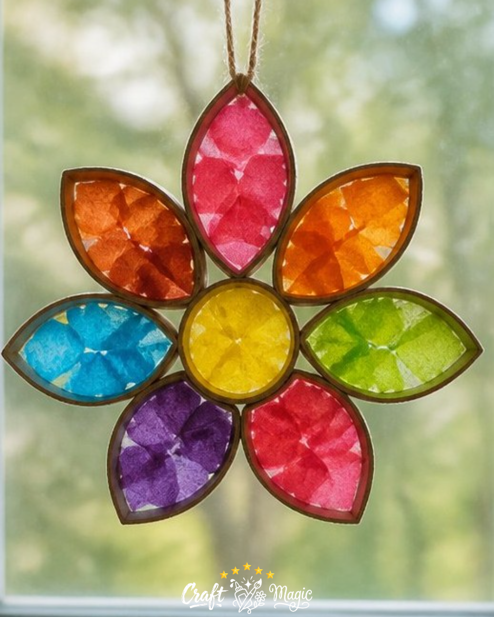 Paper Roll Flower Suncatcher Easy DIY For Windows