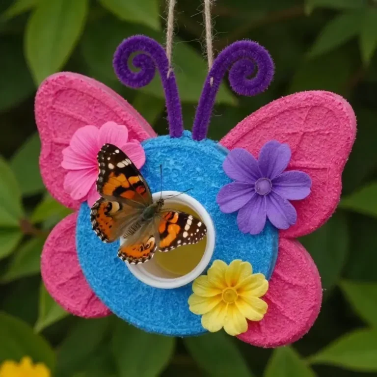 DIY butterfly nectar station made from colorful pool noodles