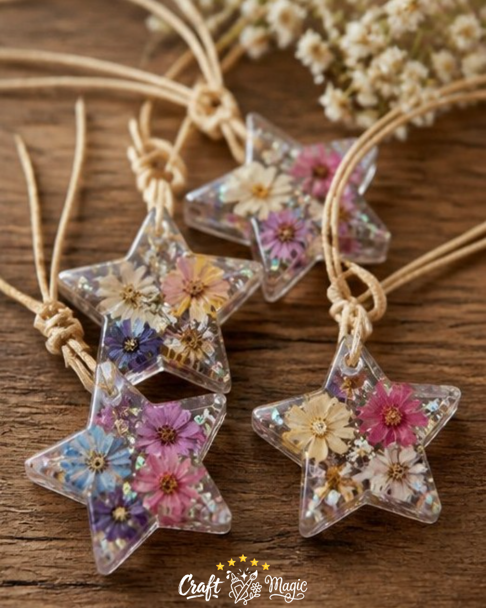 Pressed Flower Star Charms DIY Dried Flower Jewelry