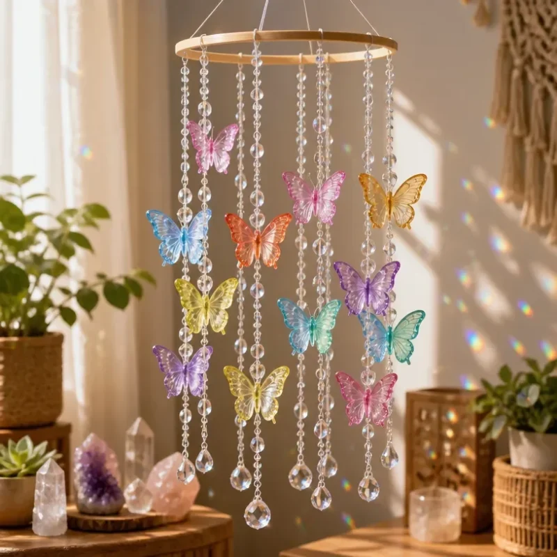 Prismatic butterfly crystal mobile for nursery decor