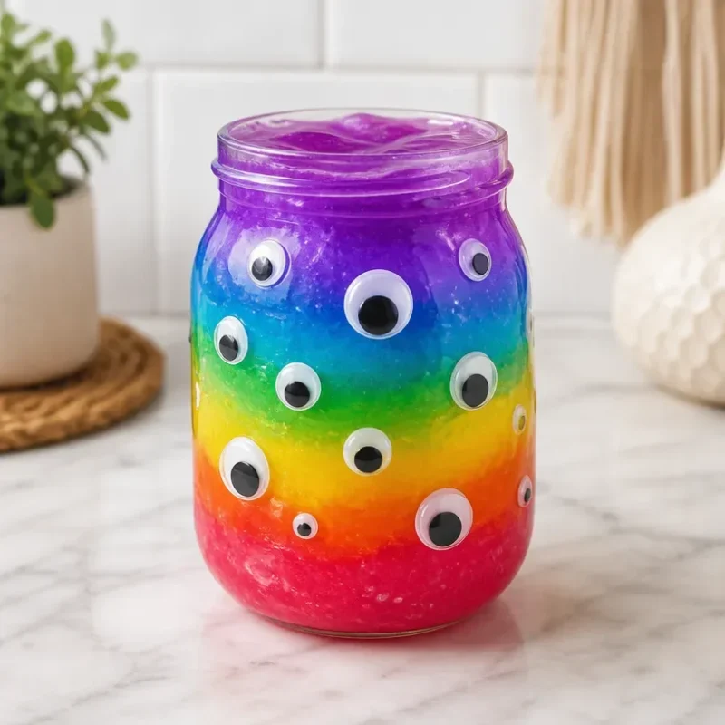 Rainbow bioluminescent slime monster glowing in various colors