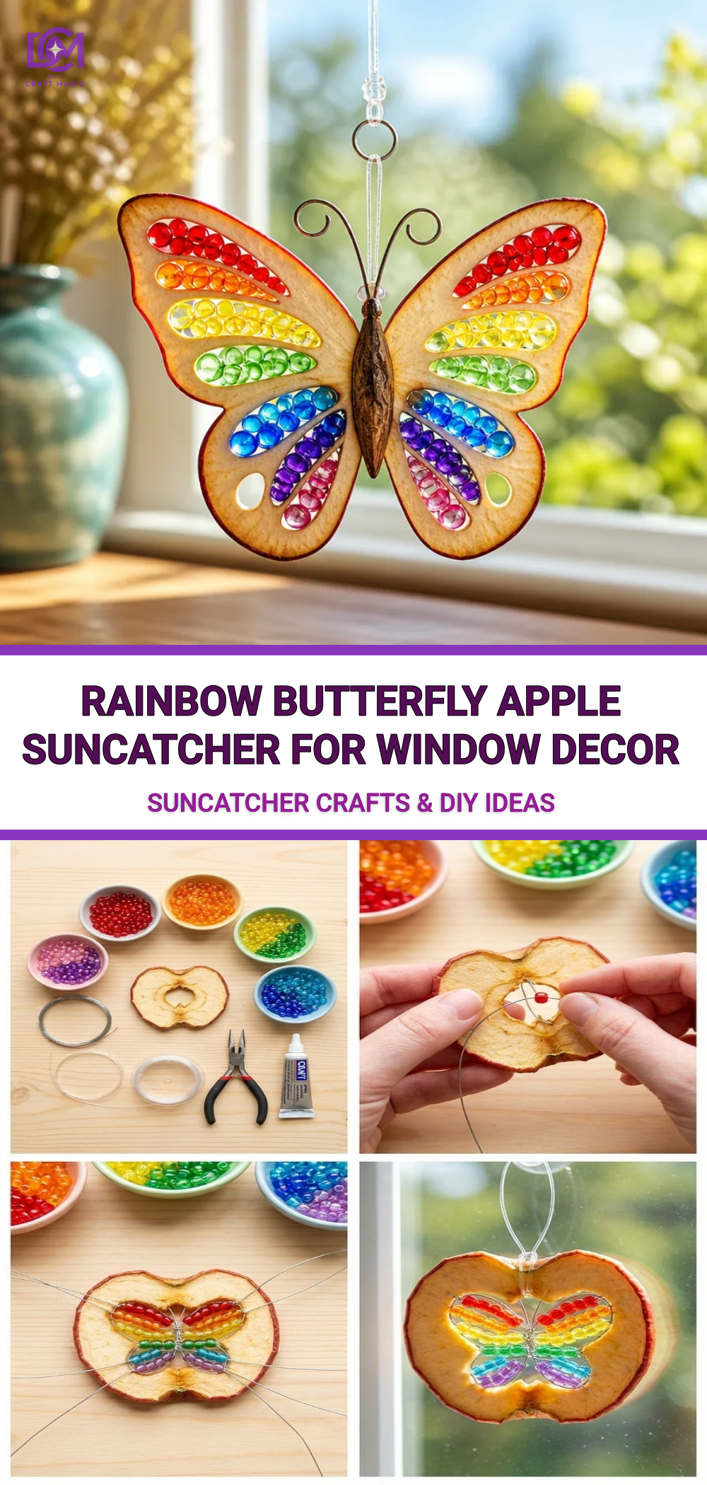 Rainbow Butterfly Apple Suncatcher for Window Decor