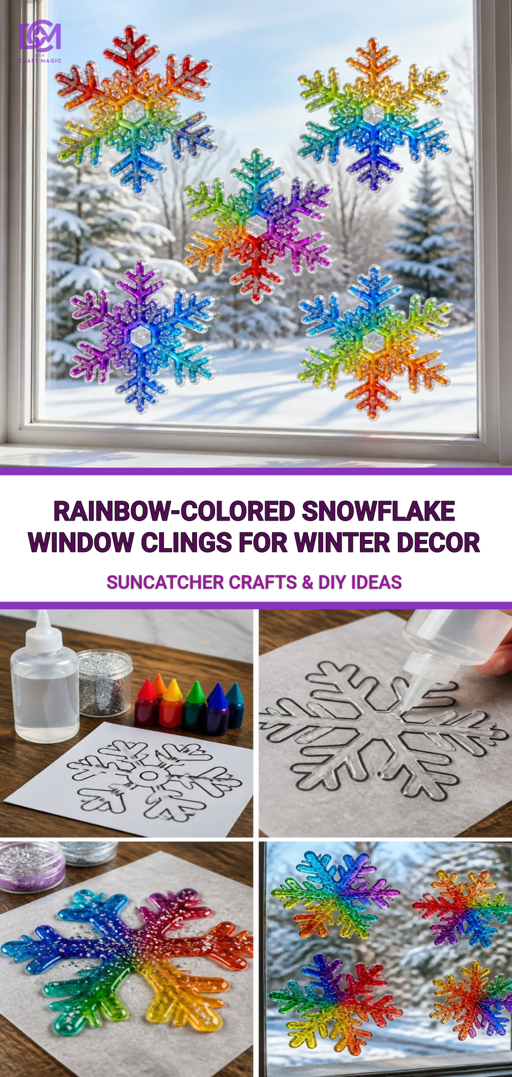 Rainbow-Colored Snowflake Window Clings For Winter Decor