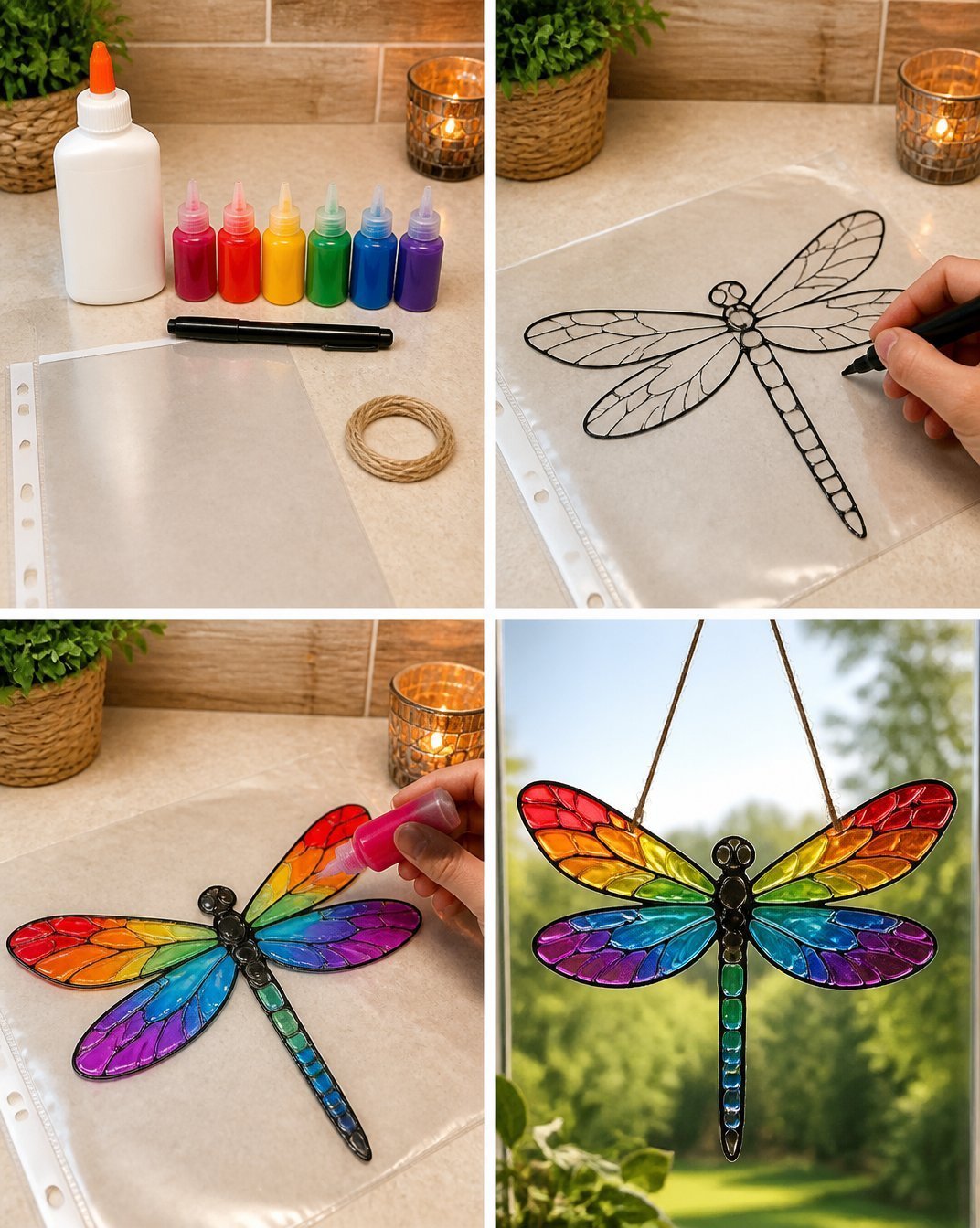 Rainbow Crystal Dragonfly Window Art