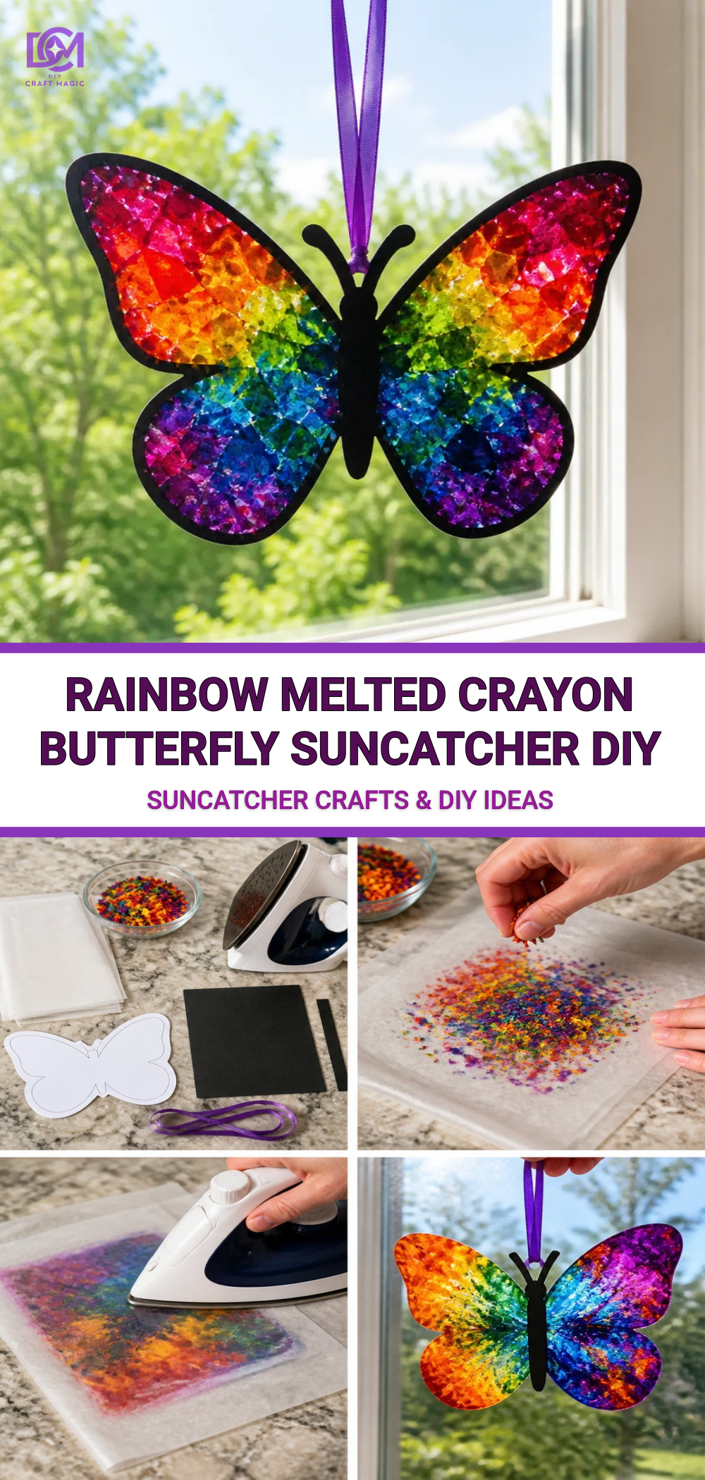 Rainbow Melted Crayon Butterfly Suncatcher DIY