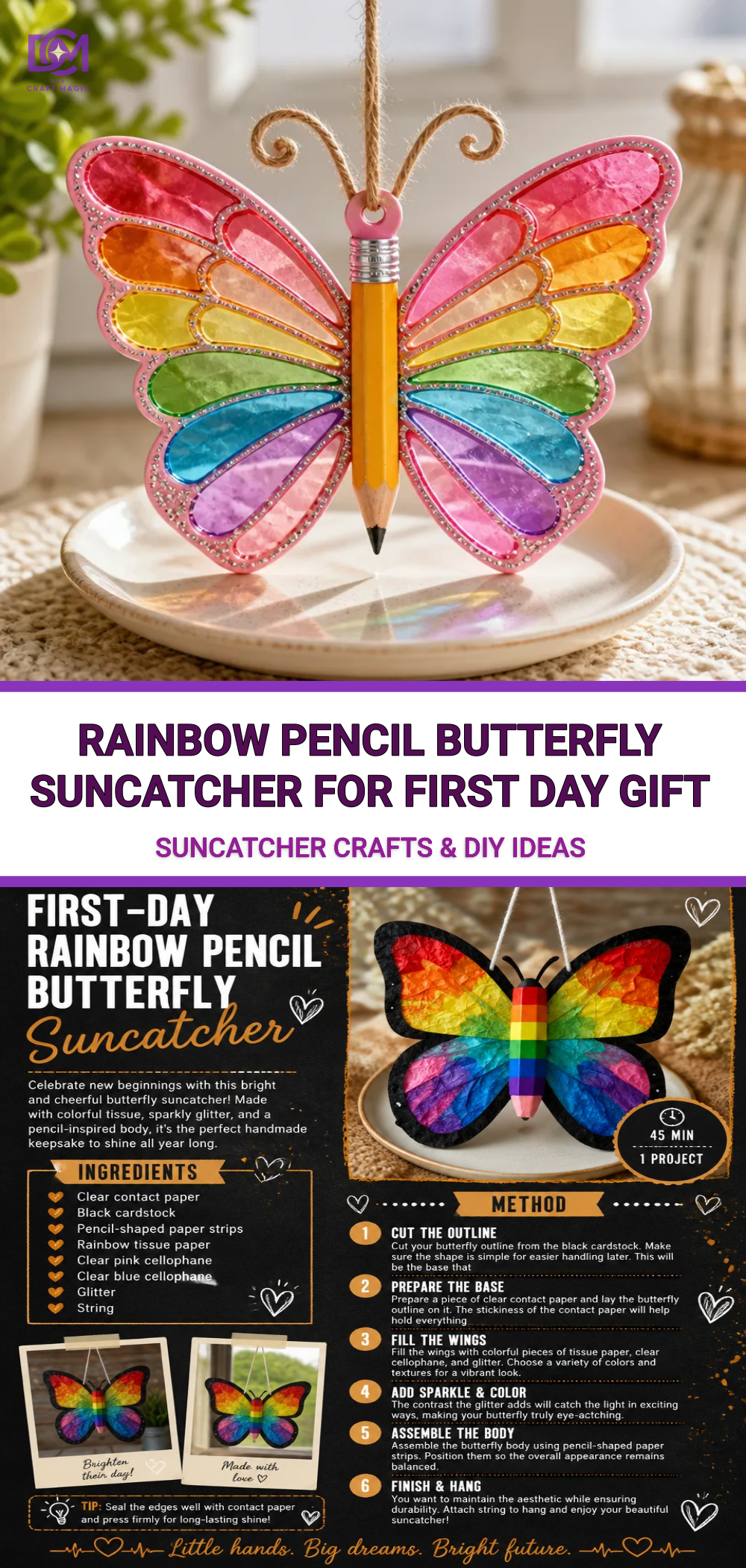 Rainbow Pencil Butterfly Suncatcher For First Day Gift