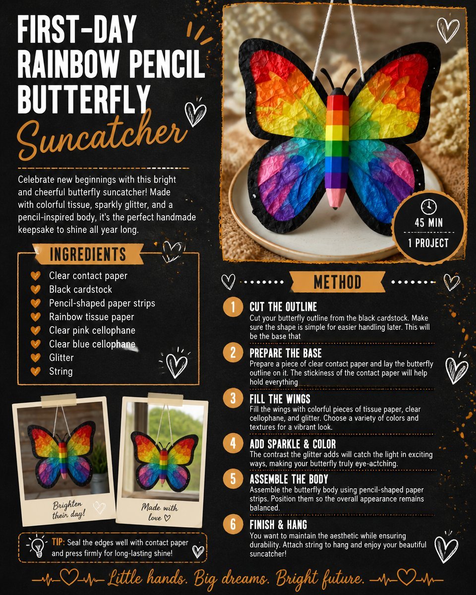 Rainbow Pencil Butterfly Suncatcher for First Day Gift