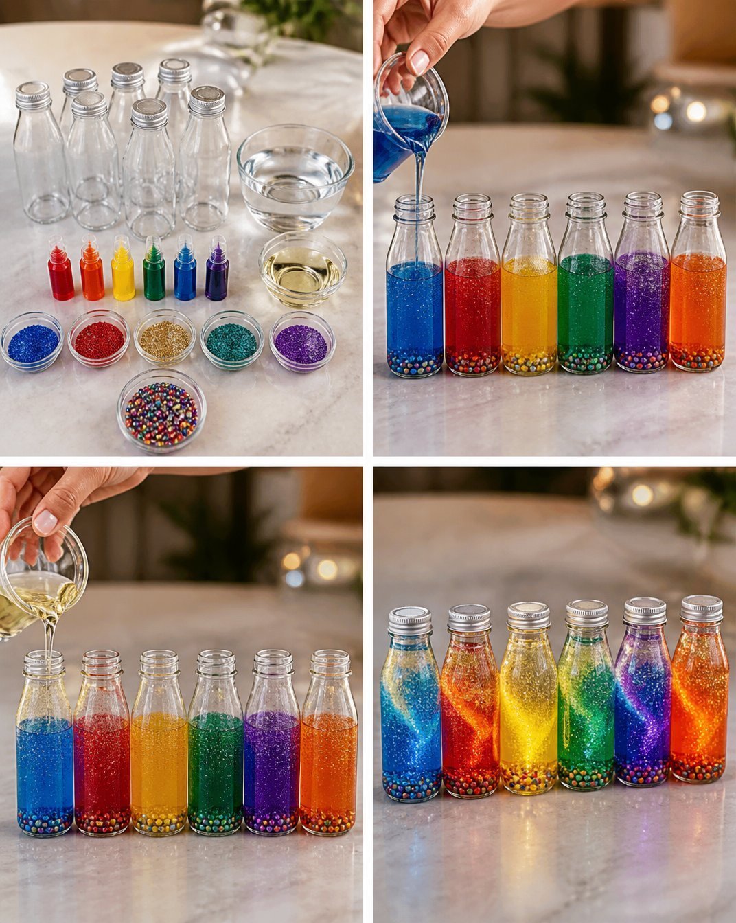 DIY Rainbow Potion Jars with Glitter Swirl Decor