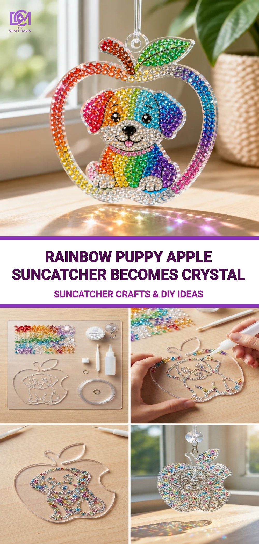Rainbow Puppy Apple Suncatcher Becomes Crystal
