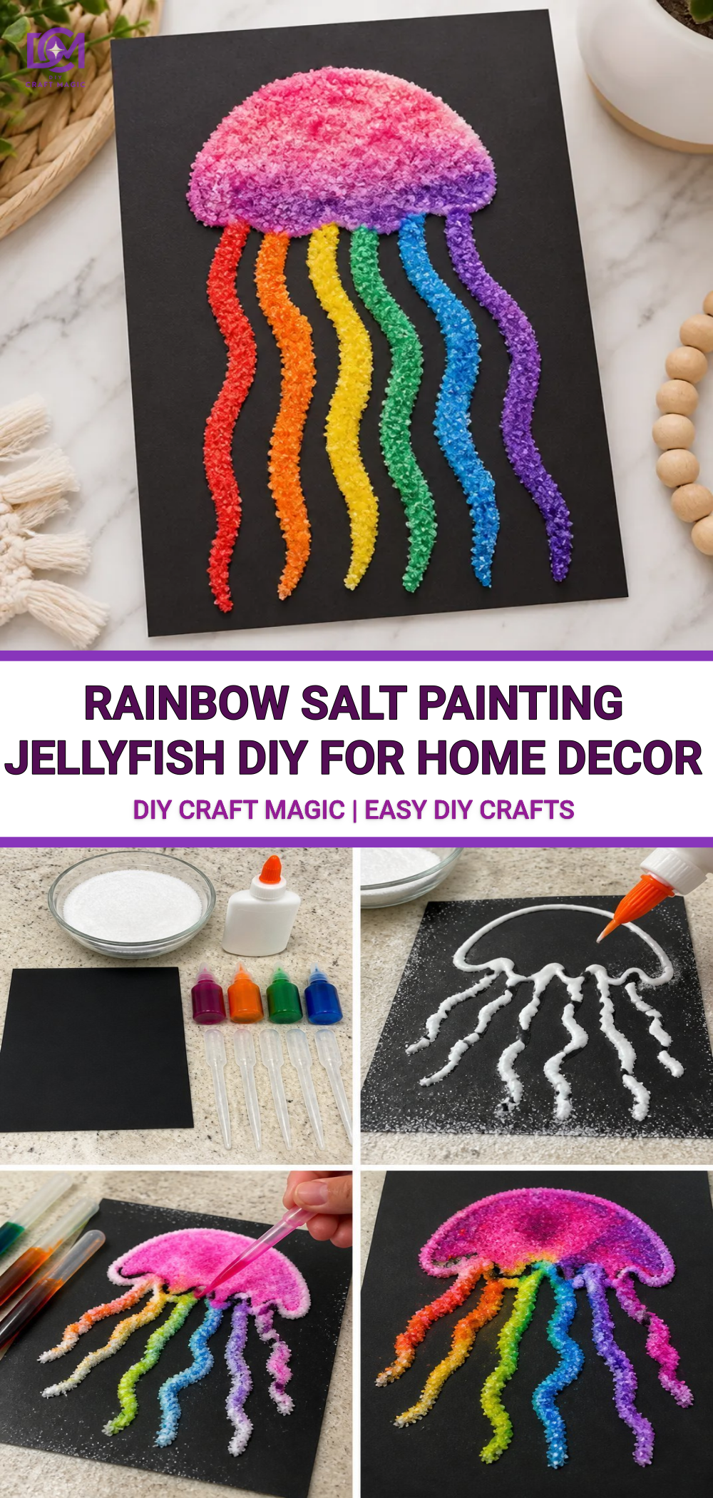 Rainbow Salt Painting Jellyfish DIY for Home Decor