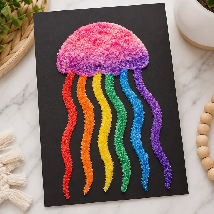 Rainbow Salt Painting Jellyfish DIY for Home Decor