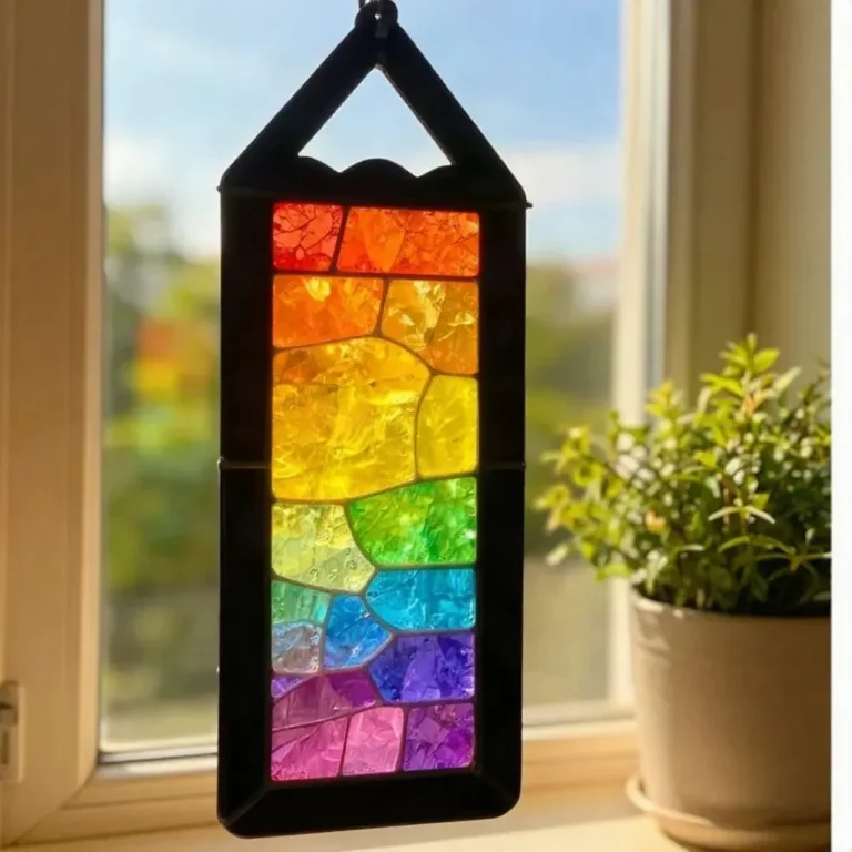 Rainbow School Pencil Suncatcher displaying vibrant colors and light patterns.